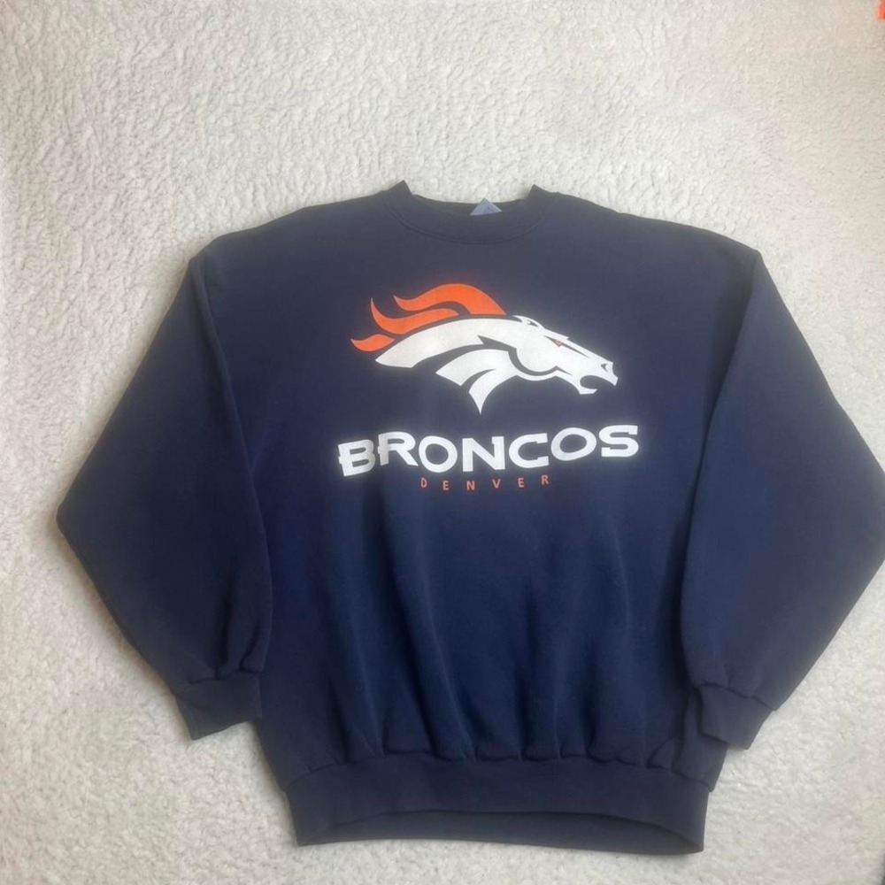 Vintage Denver broncos mens blue logo athletic crew neck sweatshirt nfl‎ xl